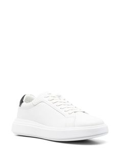 Leather Logo, Sneakers White, Leather Sneakers, Logo Print, Low Top, Fashion Inspiration, Calf Leather, Rubber Sole, Calvin Klein