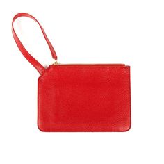 Marissa Leather Clutch/ Wristlet- Red: Searching for the ultimate gift for the #airportdad in your life or looking to upgrade your hand luggage? Our new Marissa wristlet is the perfect travel companion to help keep everything organised. Crafted from rich grain leather it’s roomy enough to house your passport, cards and cash, with a small wrist loop for quick and easy access on the move. Rich grain leather  Polished gold metal hardware Lining: green alcantara Interior: Inside pocket and 2 x card Handmade Red Clutch Wallet, Red Clutch Bag With Zipper Closure, Red Zipper Pouch Wallet Clutch, Red Leather Clutch Pouch, Red Leather Clutch Wallet, Animal Print Party, Stocking Fillers For Him, Stocking Fillers For Her, Women Accessories Bags