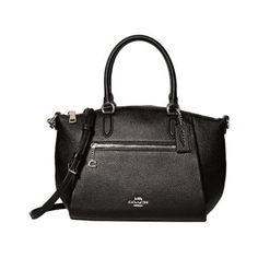 Coach Ladies Satchel. SKU: 79316 GDBLK. Barcode: 193971370705. Coach Ladies Elise Satchel. Crafted from polished pebble leather, this satchel features a top zip closure, top handles, detachable shoulder strap, front zip pocket, fabric lining, one main internal compartment with a zip and snap pocket. Dimensions: L" 9 1/2 x H" 8 1/4 x W" 4 1/2. Size: one size.  Color: Black.  Gender: female.  Age Group: adult. Polished Pebble, Black Friday Shopping, Leather Satchel, Handbag Accessories, Cloth Bags, Pebbled Leather, Gender Female, Zip Pockets, Satchel