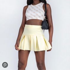 Lioness Rescue Me Pleat Mini Skirt Color:Yellow Size:Us 4 White Lace Maxi Skirt, Asymmetrical Midi Skirt, Mini Skirt Style, White Lace Maxi, Stylist Outfit, Maxi Lace Skirt, Metallic Skirt, Aesthetic Eyes, Denim Maxi Skirt