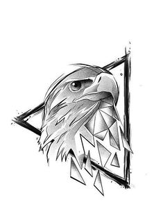 an eagle is shown in black and white, with triangles on it's head