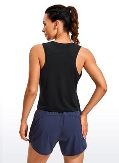 Ultra-lightweight and soft fabric with good breathability to keep you cool, and ultra-fine brushed feel for a comfortable and skin-friendly experience. High neck sport tank top with oversized armholes allows you to move freely without restraint. Great for running, exercise and other intense sports. Feature & Fitting: 
 Design for running, exercise 
 Cropped length, loose-fitting 
 Oversized armholes and high neck 
 Fabric: 
 Soft and lightweight fabric 
 Ultra-fine brushed feel 
 Four-way st Black Compressive Tank Top For Yoga, Black Go-dry Top For Yoga, Black Go-dry Tops For Yoga, Black Compressive Racerback Top, Black Compressive Sportswear Tank Top, Black Sleeveless Moisture-wicking Sports Bra, Compressive Black Sportswear Tank Top, Black Compressive Tank Top Athleisure, Black Tank Sports Bra For Athleisure