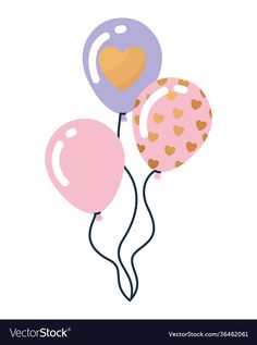 three balloons with hearts on them