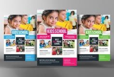 three school flyer templates with children's pictures on them