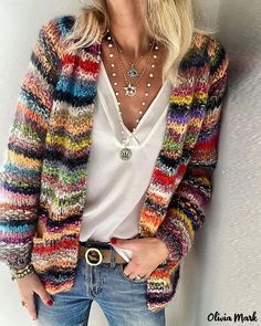 Color: red, Size: XXL(14) 2020s Fashion, Slim Cardigan, Sweater And Jeans, Rainbow Cardigan, Loose Coats, Colored Cardigans, Cardigan Sweater Coat, Cardigan Sweaters, Long Sweaters Cardigan