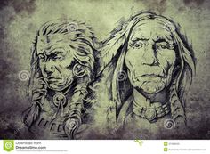 two native american indians are depicted in this drawing