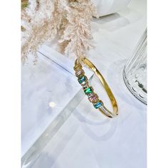 Pulsera de acero inoxidable con baño de oro de 14k con piedra circonita. TIPO DE AJUSTE: ajuste de tensión Multi Color, The Unit, Color