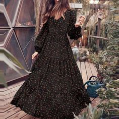 Lasaky - Origin of Creative Winter Casual Snow Chiffon Sweater Dress with Round Neck and Flared Design Dirndl Outfit, Sundress Casual, Bandeau Tops, Floral Print Tunic, Dress Sleeve Length, Womens Fashion Casual Winter, Printed Robe, Chiffon Floral, Chiffon Fashion