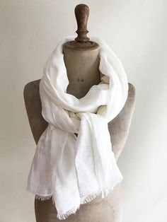 Light White Linen Scarf Soft Linen Shawl for Men or Women Classic White Scarf For Gift, Shawl For Men, Linen Scarf, White Scarf, Linen Scarves, White Scarves, Linen White, Linen Texture, European Linens