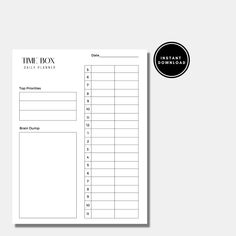 the printable time box is shown on top of a white background with a black circle around it