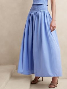 Smocked-Waist Poplin Maxi Skirt | Banana Republic Factory 2025 Spring, Banana Republic Factory, Smocking, Banana Republic, Maxi Skirt, Sewing, Skirt