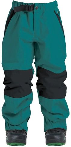 a pair of green snow pants with black accents