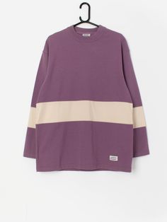 Vintage Oxbow sweatshirt in purple and cream. This 90s Oxbow sweatshirt in purple with a cream colour block across the waits and arms, features a crew neck, long sleeves and the Oxbow logo is on the bottom left. Made from a mid-weight soft cotton blend.  Our recommended size: Medium to large Label says: Medium Condition: Good, deadstock. Small mark on chest. Please see last image (not colour accurate) Material: 65% cotton, 35% polyester  Measurements in inches: Pit to pit: 22 Shoulders: 21 Front Purple Long Sleeve Sweater For Streetwear, Cream Color Block Long Sleeve Sweater, Purple Long Sleeve Sweater With Ribbed Cuffs, Oversized Purple Cotton Sweater, Retro Purple Long Sleeve Sweater, Retro Color Block Crew Neck Sweatshirt, Retro Long Sleeve Purple Sweatshirt, Retro Purple Long Sleeve Sweatshirt, Purple Crew Neck Tops With Ribbed Cuffs