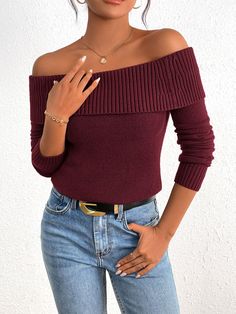 TRENDY DESIGN: Women Off the Shoulder Sweater Offers A Chic and Trendy Look. Show off Your Figure in This Sweater Tops That Hugs Your Curves in All The Right Places. This Long Sleeve Pullover Adds Versatility to Match with Different Bottoms Winter Ribbed Off-shoulder Tops, Ribbed Off-shoulder Winter Tops, Solid Stretch Off-shoulder Sweater, Red Long Sleeve Top With Ribbed Neckline, Burgundy Ribbed Sweater For Fall, Fall Ribbed Burgundy Sweater, Solid Fall Off-shoulder Sweater, Solid Off-shoulder Sweater For Fall, Solid Color Off-shoulder Fall Sweater