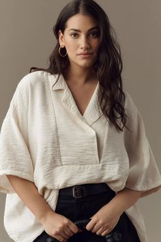 The Dylon Short-Sleeve Wide-Placket Top | Anthropologie Oversized Top, Spring Collection, Leisure Wear, Stylish Dresses, Look Book, Pullover Styling, Clothes For Sale, Clothing And Shoes, Porter