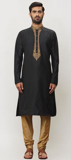 Black and Grey color Kurta Pyjamas in Art Silk fabric with Embroidered, Thread work Black Churidar With Embroidered Border For Eid, Black Long Sleeve Traditional Wear With Embroidered Border, Black Kurta With Intricate Embroidery For Diwali, Eid Black Churidar With Embroidered Border, Diwali Black Kurta With Embroidered Border, Black Traditional Wear With Long Sleeves And Patterns, Black Kurta With Embroidered Border For Eid, Black Kurta With Traditional Patterns For Diwali, Black Wedding Kurta With Traditional Patterns