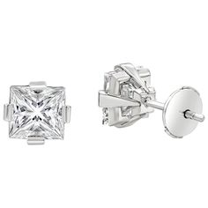 GIA Certified 3.02 Carat Total Princess Cut Diamond Compass Set Stud Earrings | From a unique collection of vintage Stud Earrings at https://www.1stdibs.com/jewelry/earrings/stud-earrings/. Elegant White Gold Diamond Earrings With Tension Setting, Diamond White Earrings With Tension Setting For Formal Events, Formal Earrings With Tension Setting, Elegant White Gold Earrings With Tension Setting, Elegant Silver Diamond Earrings With Tension Setting, Gia Certified Platinum Earrings For Formal Occasions, Formal Silver Diamond Earrings With Tension Setting, Timeless Tension Setting Earrings For Anniversary, Formal Cubic Zirconia Earrings With Tension Setting