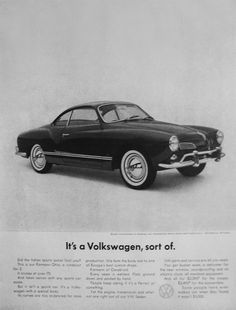 an old car is shown in this advertisement for volkswagen's new vehicle, it's a volkswagen, sort of