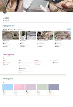 an image of a website page with images and text on it, including the words goals