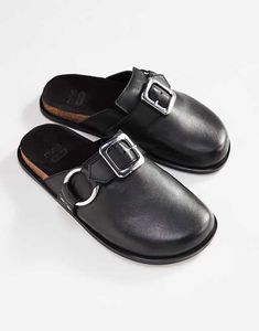 ASOS DESIGN Muse Premium leather mule in black | ASOS Modern Slip-on Mules With Heel Loop, Black Clogs With Leather Footbed For Work, Leather Mules With Buckle Closure For Work, Modern Slip-on Mules With Buckle Closure, Fall Buckle Closure Slip-on Mules, Modern Closed Toe Mules With Buckle Closure, Fall Slip-on Mules With Buckle Closure, Modern Closed Toe Mules With Buckle, Modern Black Mules With Heel Loop