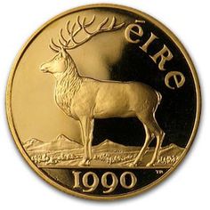 a gold coin with an image of a deer