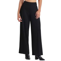 A Pull On Wide Leg Pant With Great Movement And Stretch. Model Height Is 5'10'' And She Is Wearing A Small Size Relaxed Fit Approx. Inseam - 31" True To Size Ponte, Polyester, Viscose, Span Machine Washable Imported Web Id: 13195338 Black Stretch Wide Leg Work Pants, Versatile Black Full-length Dress Pants, Black High-waisted Dress Pants With Elastic Waistband, Black Dress Pants With Elastic Waistband, Black Versatile Bottoms For Formal Occasions, Versatile Black High-waisted Dress Pants, Versatile Black Dress Pants With Elastic Waistband, Versatile Black Bottoms For Business Casual, Black Wide-leg Pantsuit For Fall