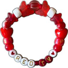 Personalized Red Trendy Beaded Bracelets, Customized Red Casual Jewelry, Personalized Red Casual Jewelry, Casual Red Customized Jewelry, Casual Customized Red Jewelry, Customized Red Beaded Bracelets With Round Beads, Customized Casual Red Jewelry, Trendy Red Personalized Beaded Bracelets, Red Bracelets With Letter Beads For Friendship