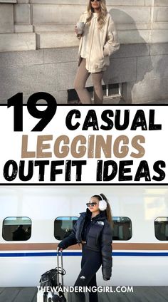 Save this pin for 19+ best casual leggings outfit ideas that are cozy, stylish, and casual! If you want to wear black leggings, yoga pants, winter leggings outfits, fall leggings outfits, legging outfits for work, or cute leggings, this post is a must-read. Tap to learn exactly what to wear with leggings for the perfect athleisure outfit! Outfits With Tan Leggings, Legging Outfit Ideas