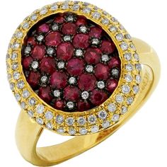 Royal Enchanted Love 14K Yellow Gold Ruby & Diamond Ring Luxury Ruby Ring With Diamond Accents And Round Shape, Luxury Round Ruby Ring With Diamond Accents, Exquisite Evening Gemstone Rings, Luxury Ruby Jewelry With Pave Setting, Luxury Ruby Cluster Ring With Diamonds, Luxury Ruby Ring With Pave Setting, Luxury Cluster Ruby Ring With Diamonds, Luxury Oval Multi-stone Diamond Ring, Luxury Ruby Rings With Diamond Accents