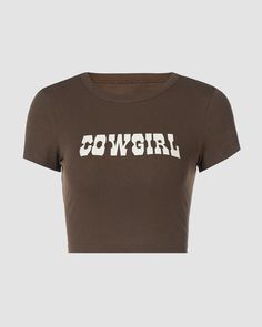 Model (WearingS):• Height: 175cm | Bust: 78cm | Waist: 57cm | Hips: 86cmDetails: Cropped T-shirt with front "Cowgirl" letter printLength: CroppedSleeve Length: Short sleevesMaterials:95% Polyester + 5% Spandex Cowgirl Baby, Cropped T Shirt, Baby T Shirt, Crop Top Blouse, Knitwear Cardigan, Crop Tshirt, Baby Tshirts, Letter Print, Letter Prints