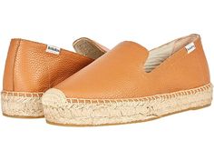 Soludos Platform Smoking Slipper - Women's Slip on Shoes : Camel : Step into a fierce yet casual chic look with these super fun Platform Smoking Slipper espadrilles from Soludos! Available in a variety of uppers. Slip-on design. Fabric lining. Footbed and midsole made of jute rope. Durable rubber outsole. Imported. Measurements: Weight: 10 oz Platform Height: 1 in Product measurements were taken using size 9, width B - Medium. Please note that measurements may vary by size. Weight of footwear is Brown Slip-on Espadrilles With Woven Sole, Comfortable Brown Slip-on Espadrilles, Casual Brown Espadrilles With Rubber Sole, Trendy Leather Slip-on Espadrilles, Brown Espadrilles With Textured Sole, Casual Brown Espadrilles With Textured Sole, Brown Slip-on Espadrilles With Contrast Sole, Casual Leather Espadrilles With Cushioned Footbed, Casual Brown Slip-on Espadrilles