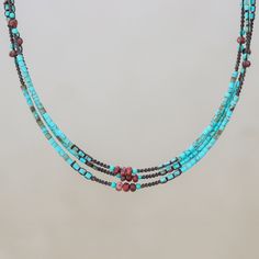 Multi-gemstone beaded strand necklace, 'Bohemian Ocean' Turquoise Jewelry Necklace, Nice Necklaces, Eclectic Jewelry, Gift Catalog, Bead Necklaces, Southwest Jewelry, Basic Jewelry, Jewelry Cabinet, Turquoise Bead Necklaces