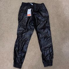 Brand New Leather Pants Zara Leather Joggers, Sporty Pants For Spring Night Out, Sporty Pants For Night Out In Spring, Trendy Zara Bottoms For Streetwear, Casual Zara Pants For Streetwear, Long Black Jumpsuit, Zara Leather Pants, Camouflage Cargo Pants, Leather Joggers