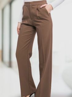 Truffle Pleated Dress  Pants - Calla Lily Cosmetics + CL kids Chic Semi-formal Bottoms For Fall, Fitted Solid Color Dress Pants For Workwear, Elegant Ankle-length Pants For Office Wear, Elegant Straight-leg Dress Pants For Office, Elegant Straight Dress Pants For Office, Chic Pleated Solid Color Bottoms, Chic Pleated Bottoms, Chic Non-stretch Pleated Pants, Chic Full Length Business Casual Dress Pants