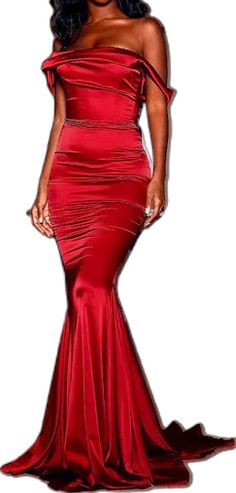 Rough Red Evening Dress Flare Pattern, Off Shoulder Sleeves, Red Evening Dress, Dresses Xxl, Red Satin, V Neckline, Shoulder Sleeve, Evening Dress, Off Shoulder