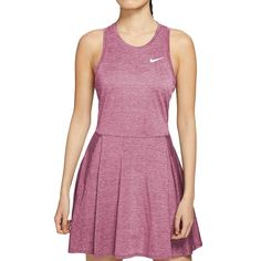 Nike Women's Court Dri-FIT Advantage Tennis Dress CV4692-698 PLAY TO YOUR ADVANTAGE. Own center court in the NikeCourt Dri-FIT Advantage Dress. Pleats in the front let you run and slide without restriction, while stretchy fabric wicks sweat to help you stay dry when your match heats up. Benefits Dri-FIT technology helps you stay dry and comfortable. Knit fabric is lightweight, soft and stretchy. Pleats in the front give you extra room to move. Cut-out in the back adds breathability in this high- Nike Summer Dresses, Nike Casual Sleeveless Dress, Casual Nike Sleeveless Dress, Tennis Dress, Extra Room, Black Style, Active Wear Tops, Stretchy Fabric, Pink Black