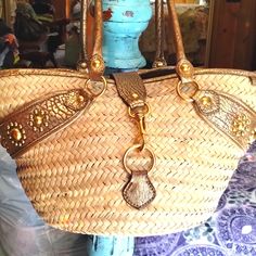 Gorgeous Miu Miu Rattan Basket/Shoulder Bag. Like New Condition. Distressed Brown/Gold Leather With Solid Brass Hardware And Floral Accents. Clean Interior With Zipper Logo. Bottom Is Leather With Brass Stud Feet. Miu Miu Bag, Rattan Basket, Distressed Leather, Cream And Gold, Gold Leather, Brass Hardware, Brown Gold, Miu Miu, Leather Shoulder Bag