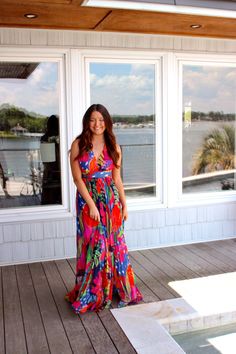 Colorful maxi dress with v-cut neckline, tie bow shoulders, and slimming waist tie! Colorful V-neck Maxi Dress With Vibrant Print, Multicolor Print Maxi Dress V-neck For Beach, Multicolor V-neck Tropical Print Dress, Vibrant Printed V-neck Maxi Dress, Tropical V-neck Maxi Dress With Vibrant Print, Colorful Maxi Dress, Cocktail Dress Formal, Summer Bikinis, Tie Bow