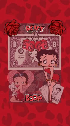 an image of a cartoon character on a red background with the words betty and two roses