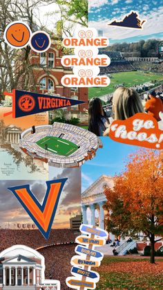 an orange and white collage with the words virginia on it