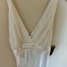 Rouched V Neck Adjustable Straps. Satin Bottom. Fitted V-neck Sleepwear For Wedding Night, White V-neck Night Dress, Elegant Spring Nightgown For A Night Out, V-neck Nightgown For Party, Spring Evening V-neck Nightgown, Spring Evening V-neck Sleepwear, Fitted V-neck Nightgown For Night Out, White Fitted Sleeveless Nightgown, White Satin Sleeveless Sleepwear