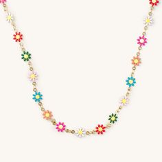 Daisy Multicolor Choker - Nikki Smith Designs Spring Flower Choker Necklace, Daisy Chain Necklace, Cute Daisy-shaped Summer Jewelry, Adjustable Yellow Daisy Jewelry, Daisy Choker, Vintage Red Dress, Heart Choker, Retro Rainbow, Star Spangled