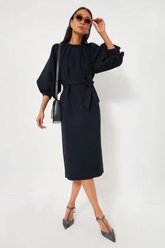 Navy Elsa Dress | Tuckernuck Office Heels, Elsa Dress, Fall Denim, Cocktail Attire, Sport Dress, Ribbed Neckline, Winter 2024, Dinner Parties, Kitten Heel