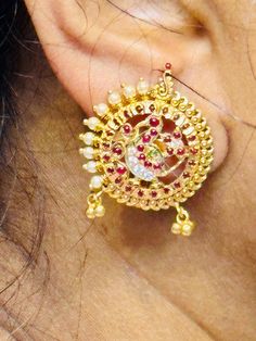 22 karat gold "detachable / peacock" jhumkas (buttalu) - gold dangle earrings with cz , pearls & beads (temple jewellery) - 235-GJH2568 - in 20.350 Grams for USD $2,381.77 USD. 
Made in India by Totaram Jewelers Online this product is in Gold - 22 Karat BIS Hallmark 916 Gold  & is an excellent gift for Adult - Women. Ships fully insured with secured guaranteed delivery for free with your order over $250 from New Jersey USA & comes with 30 days exchange policy. 22k Gold Peacock Design Earrings For Wedding, 22k Gold Cutdana Earrings For Puja, Traditional 22k Gold Round Chandbalis, Gold 22k Chandbalis With Peacock Design, Gold Chandbalis With Peacock Design In 22k Gold, 22k Gold Chandbalis With Peacock Design For Wedding, 22k Gold Bollywood Jhumkas With Peacock Design, Gold Kundan Chandbalis With Peacock Design, 22k Gold Jhumkas With Peacock Design For Celebration