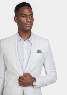 Make an everlasting impression in the Bryant White Twill Suit, made exclusively for the unique individual. Perfect for summer events that demand unique styling, this custom-made suit showcases your bold style and seizes any opportunity to turn heads. Show off with confidence! Semi-formal Summer Sets With Notch Lapel, Modern Party Blazer With Notch Lapel, Fitted Business Suits For Summer, Luxury Fitted Suits For Spring, Classic Fitted Summer Suit, Elegant Fitted Spring Tuxedo, Spring Fitted Tuxedo For Formal Occasions, Tailored Summer Suits For Semi-formal Occasions, Spring Formal Fitted Tuxedo