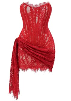 Strapless Lace Draped Corset Dress Red DESIGN: Color: Red Strapless design Sleeveless Lace insert Corset design Draped detail Asymmetric hem Lace-up detail at back Concealed zipper at side Body sculpting design Stretch Type: Stretchy Length: Mini. Above knee MATERIAL: Polyester + Cotton + Spandex High elasticity for a better fit. Delicate sewing and hemming by durable needle lockstitch machine. YKK zipper (known as the most durable and reliable zippers manufactured today). To maintain the beauty of your garment, please follow the care instructions on the attached label. Colour may vary due to lighting on images. The product images (without model) are closest to the true colour of the item.     * Order one size up for a relaxed fit. * Pay special attention on measurements to Red Lace Corset Dress, Red Corset Mini Dress, Bachelorette Red Outfits, Corset Mesh Dress, Lace Teddy Outfit, Red Bday Dress, Vampire Red Aesthetic, Red Birthday Dress Black Women, Red Birthday Outfit Black Women