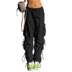 PRICES MAY VARY. 【Material】Parachute pants for women are made of premium fabric, wearable, skin-friendly, soft, comfortable for all-day wear. 【Design】Casual loose parachute pants women, cinch bottom womens y2k pants. Simple but versatile, adding fashion to your overall dress. Women's Cargo Pants feature 6 versatile pockets, 2 deep side pockets for phone, wallet and keys, and 4 pockets for your essentials.Poorok Vesmok OVABUKI 【Match】These cool girl style cargo pants can be paired with crop tops, Ruched Cargo Pants, Baggy Parachute Pants, Cool Girl Style, Y2k Pants, Baggy Cargo Pants, Womens Capri Pants, Black Cargo Pants, Black Cargo, Baggy Pant