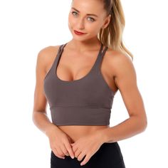 The EMES SHOP sports bra is detailed with a scoop neckline. Features double racerback straps that crossover the open back. This lightweight. breathable. quick-drying sports bra is perfect for your next gym session or yoga class.MATERIAL:85% Nylon 15% SpandexMEASUREMENTS:Small : 4-6 Waist: 25-26.5 in Chest: 33-34.5 in Medium : 6-8 Waist: 26.5-28 in Chest: 34.5-36 in Large : 8-10 Waist: 28-29.5 in Chest: 36-37.5 in X-Large : 10-12 Waist: 29.5-31 in Chest: 37.5-39 in Eatonton Georgia, Racerback Sports Bra, Black Sports Bra, Yoga Class, Dark Black, Yoga Fitness, Scoop Neckline, Crossover, Basic Tank Top