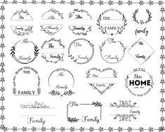 a set of hand drawn frames and labels for family