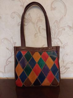 Multicolor Handheld Bags With Leather Handles, Multicolor Leather Rectangular Hobo Bag, Retro Handheld Bag With Leather Handles, Multicolor Leather Tote Bag, Multicolor Rectangular Hobo Bag Gift, Multicolor Handheld Leather Shoulder Bag, Retro Leather Shoulder Bag As Gift, Multicolor Hobo Tote Bag As Gift, Retro Leather Hobo Tote Bag